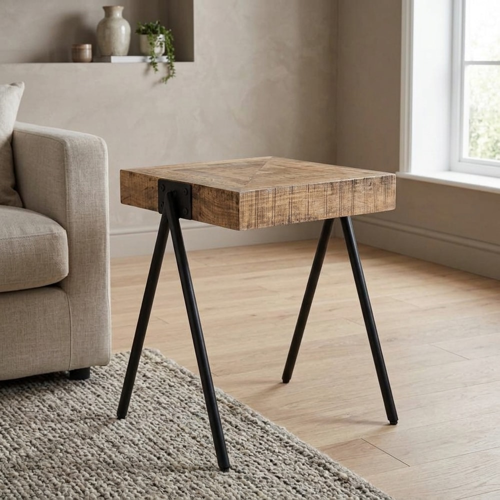 Mesa auxiliar de madera de mango y metal