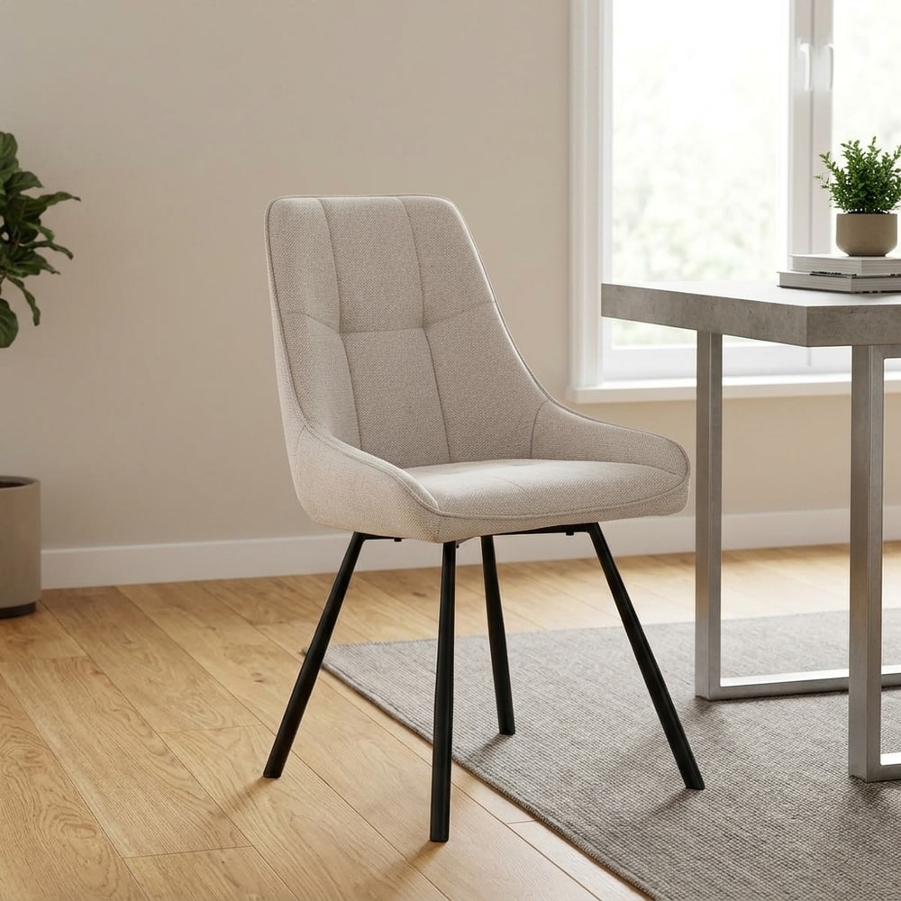 Silla de comedor tapizada beige patas negras