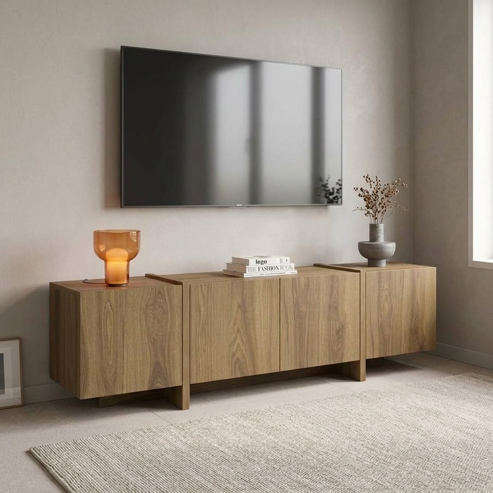 Mueble de TV moderno con cuatro puertas marrón