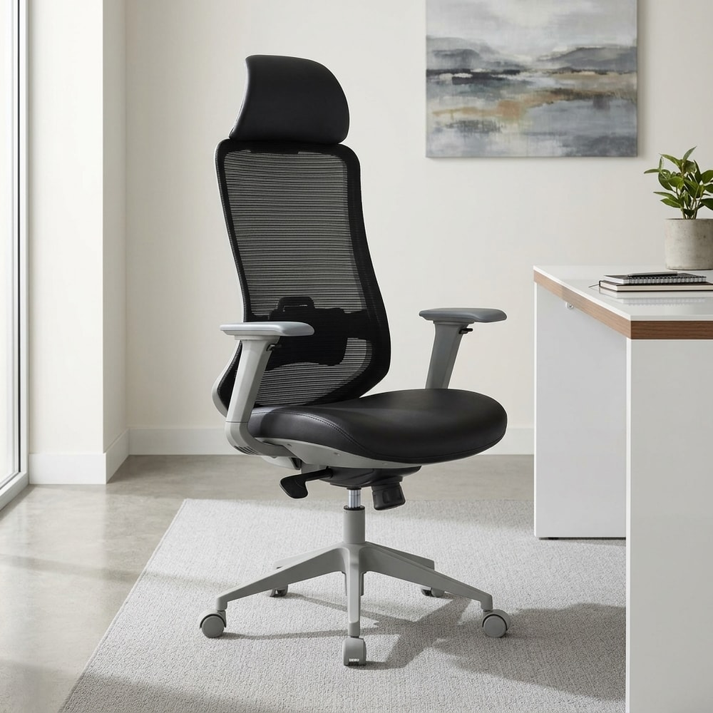 Silla de oficina ergonómica malla negra y gris