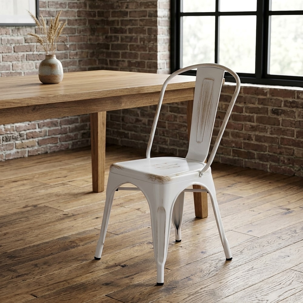 Silla apilable de acero blanco estilo vintage