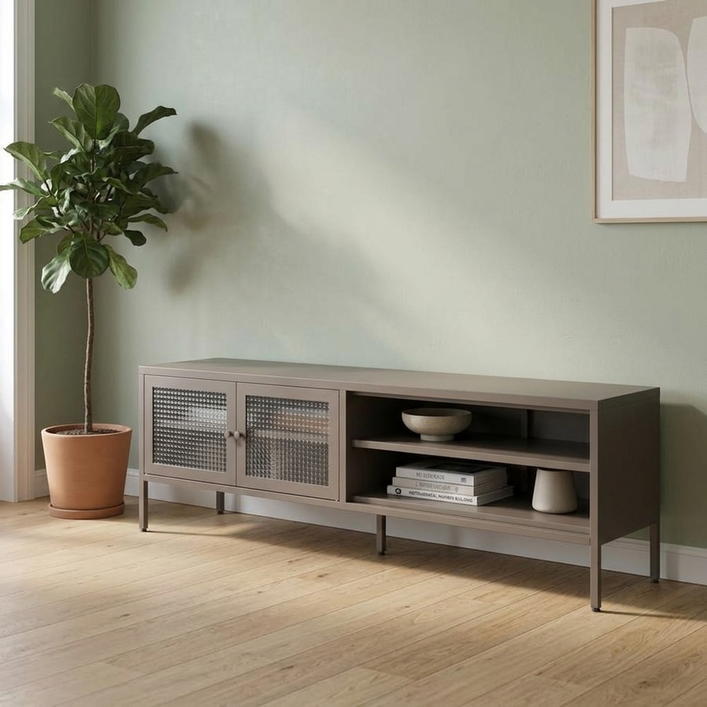 Mueble de TV Marrón con Puertas de Cristal