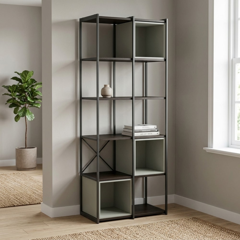 Estantería moderna negra con cubos verdes