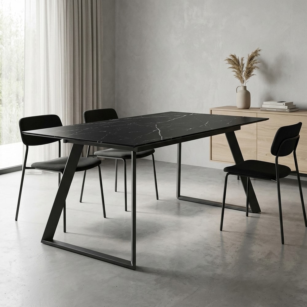 Mesa comedor extensible negra efecto mármol