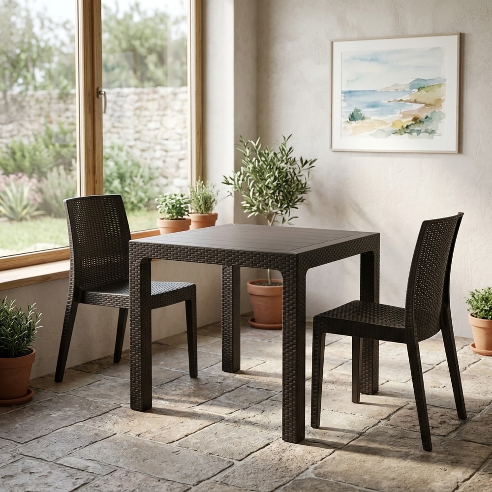 Mesa de jardín cuadrada en polipropileno gris