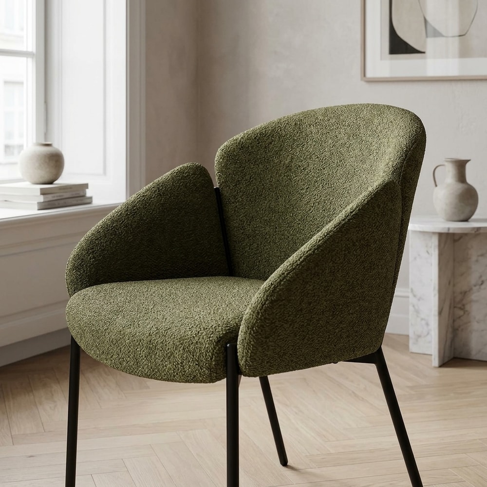 Sillón moderno en chenilla verde bosque