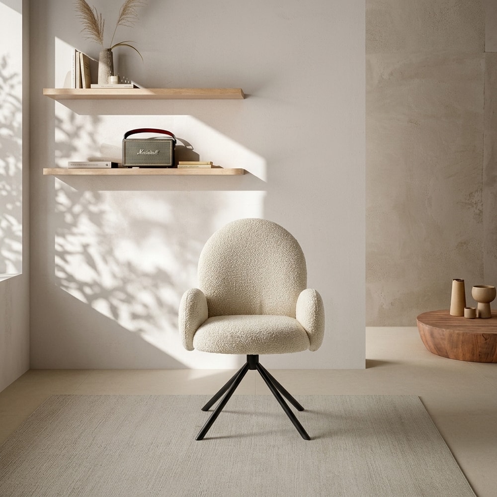 Silla de comedor giratoria tapizada blanca