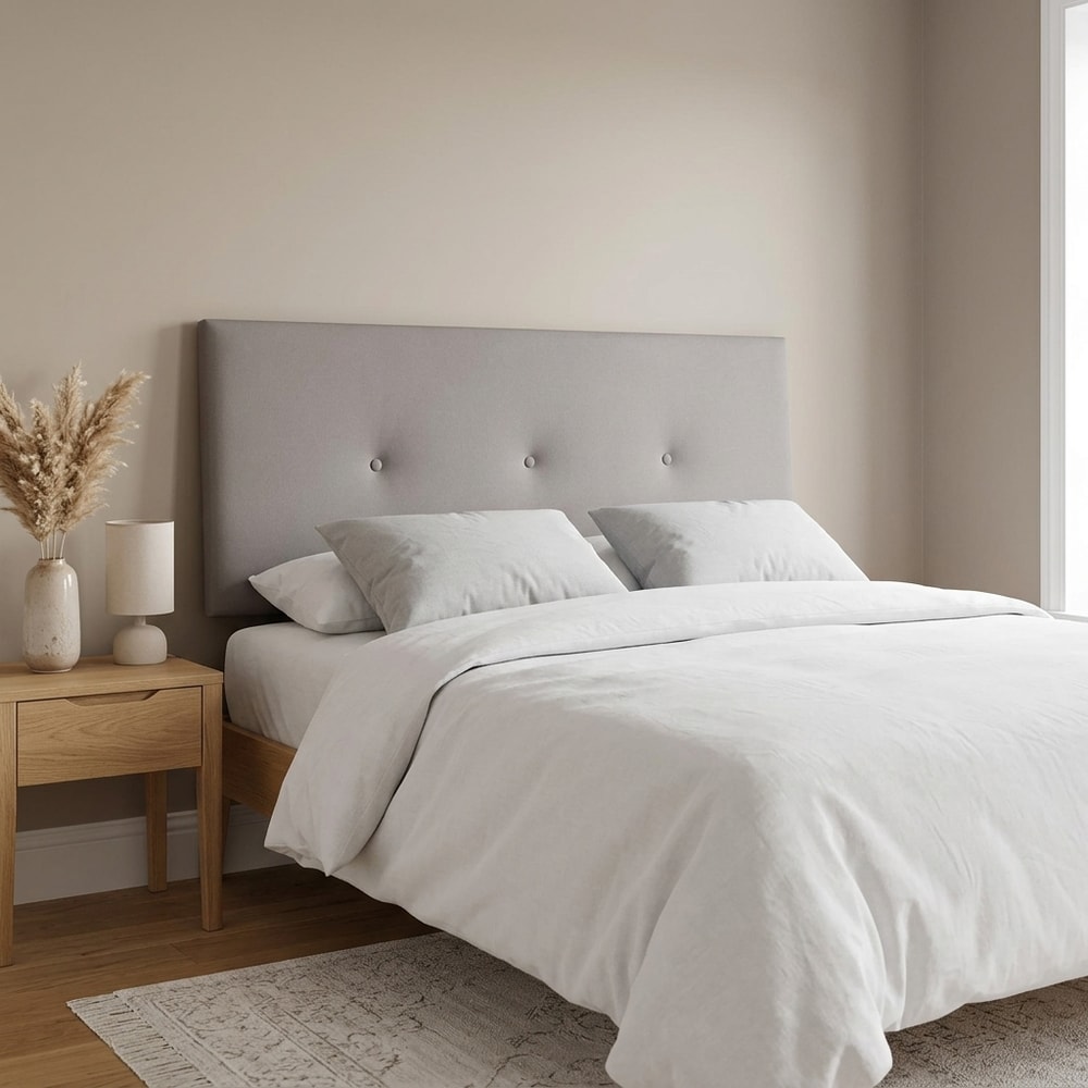 Cabecero tapizado gris para cama de matrimonio