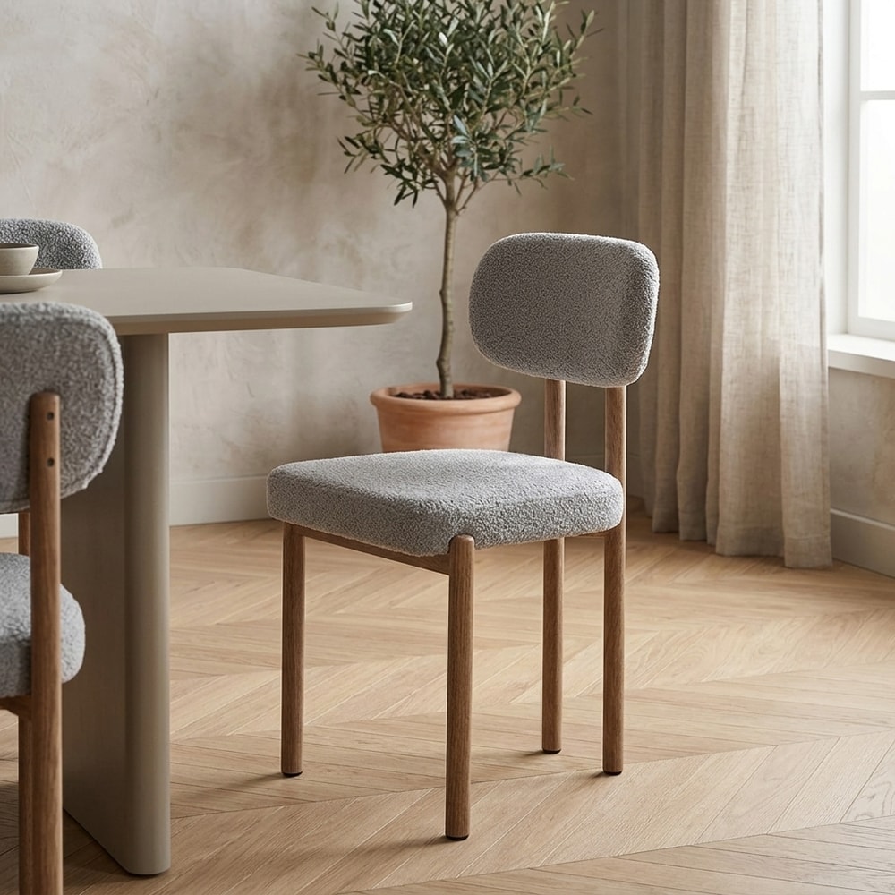 Silla de comedor tapizada bouclé gris