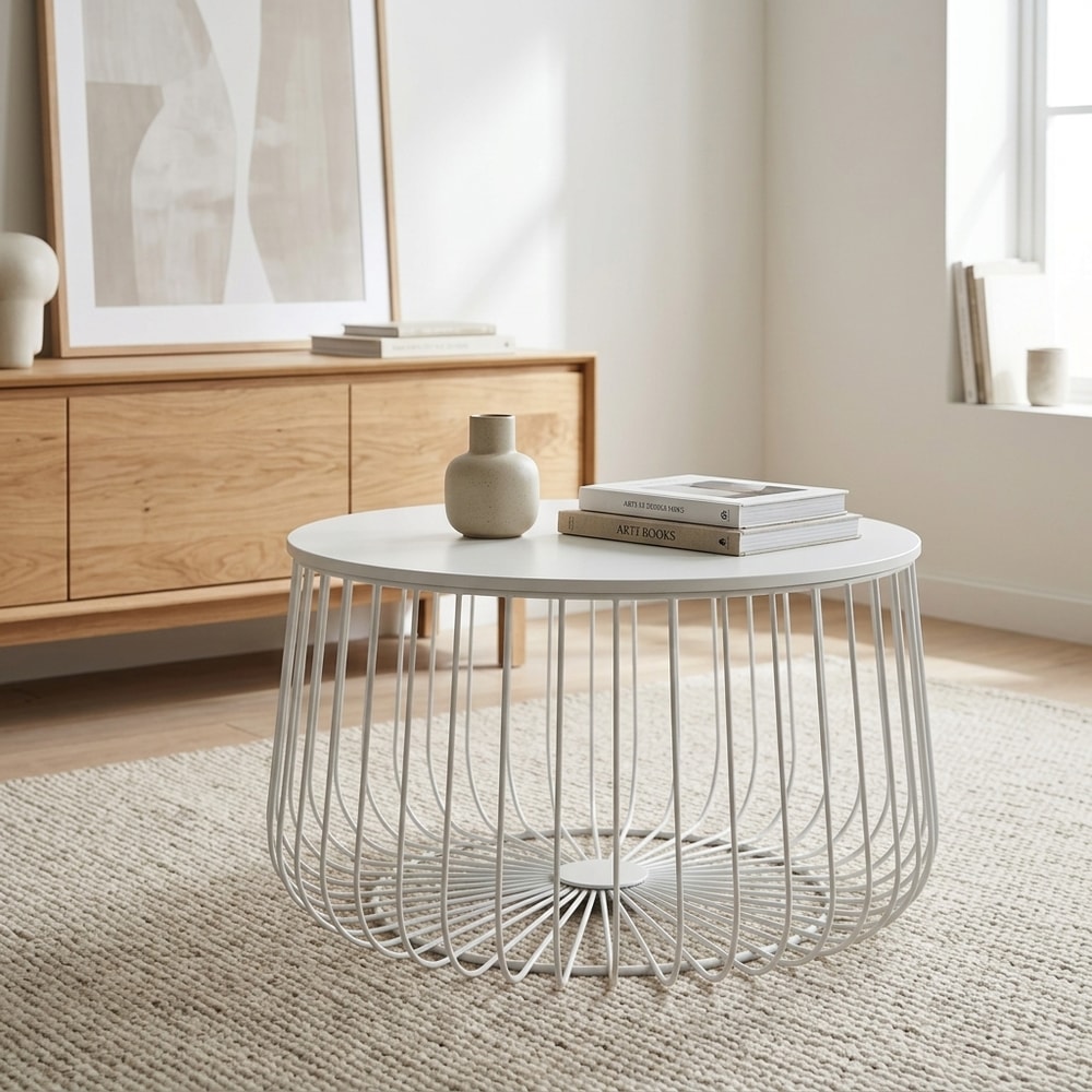 Mesa de centro redonda blanca estilo moderno