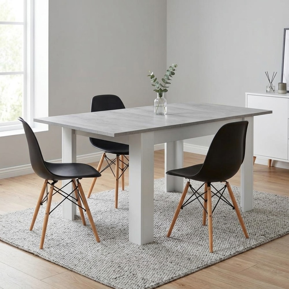 Mesa de Comedor Extensible Cemento y Blanco