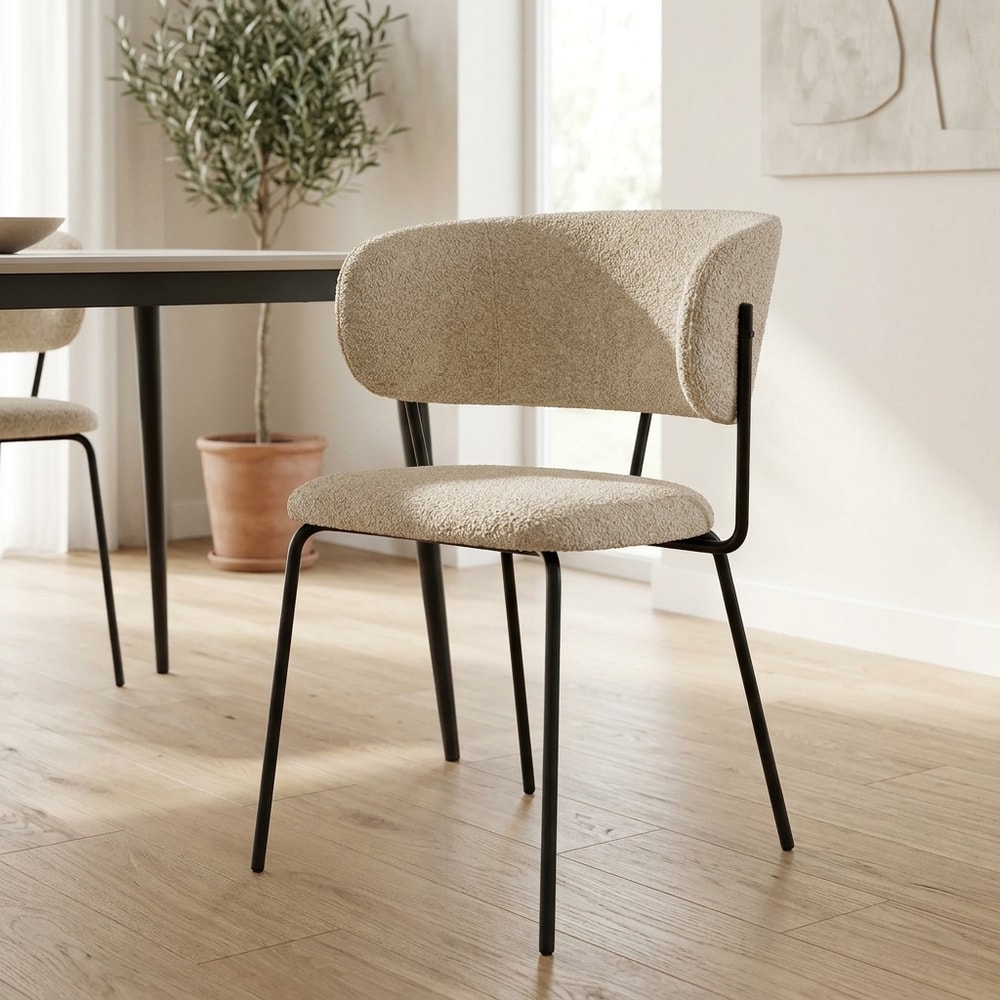 Silla de comedor tapizada borreguito beige