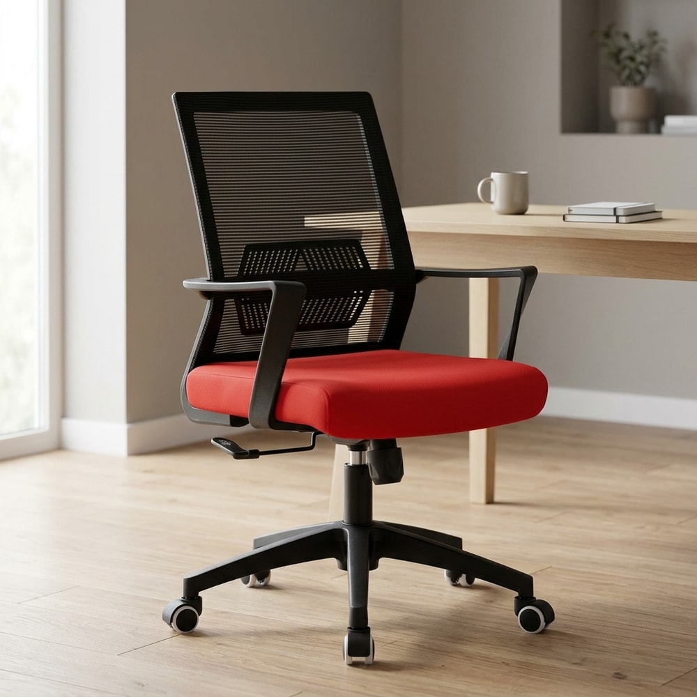 Silla de oficina ergonómica en malla roja y negra