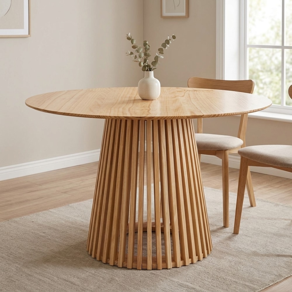 Mesa de comedor redonda madera listonada