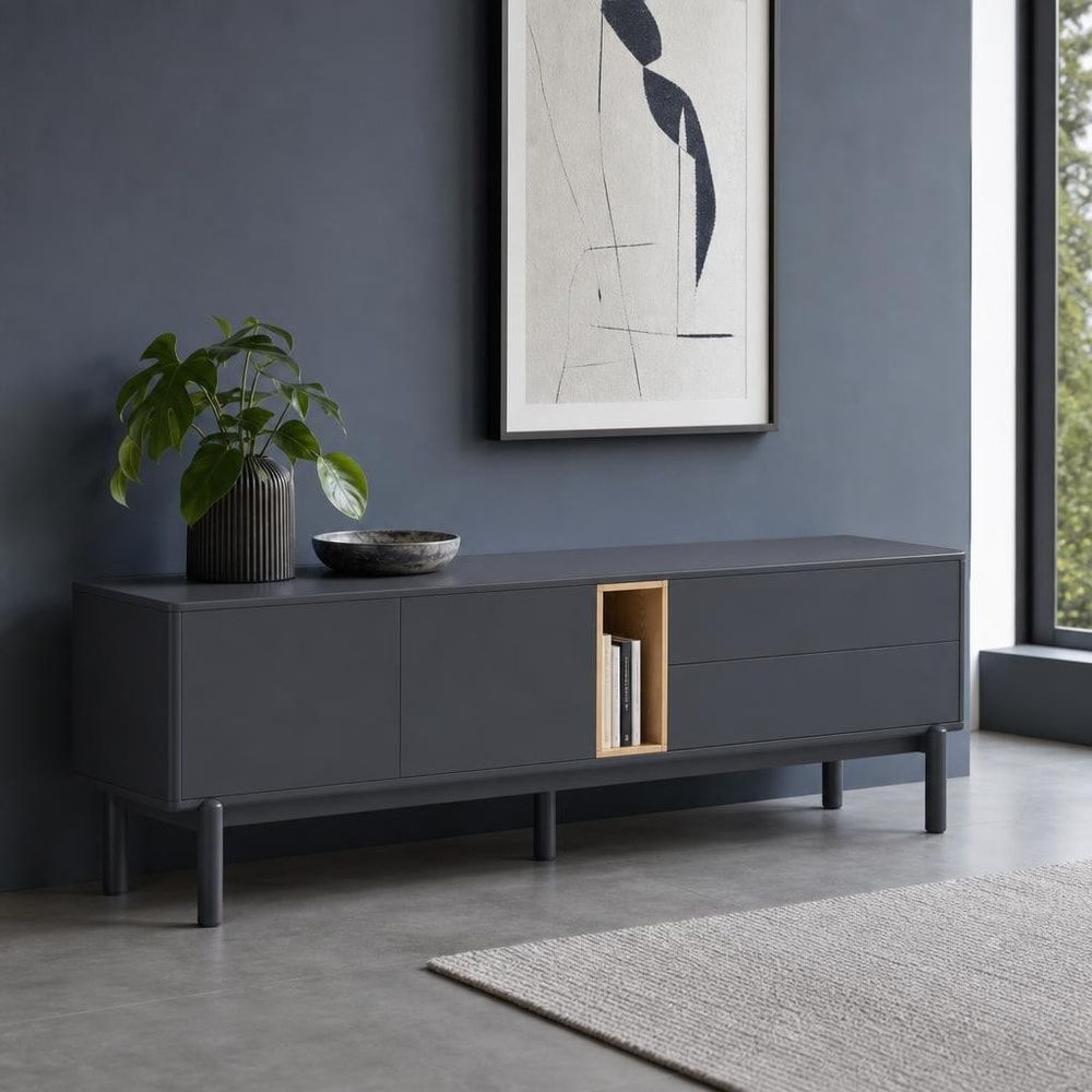 Mueble TV antracita con puertas y cajones