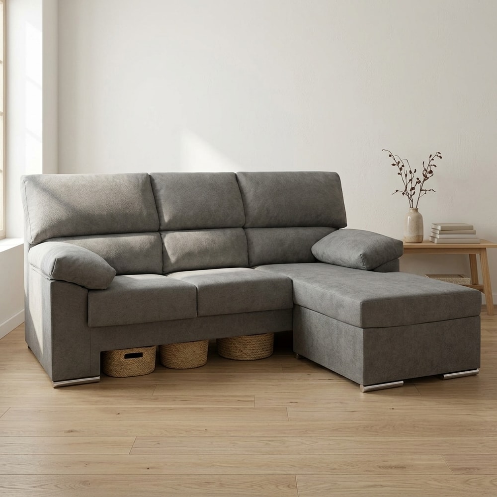 Sofá Chaise Longue Reversible Tela Gris