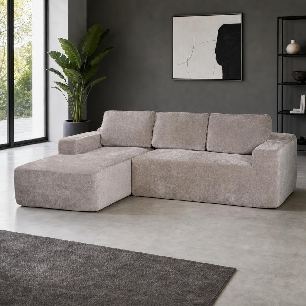 Sofá 3 plazas con chaise izquierda beige