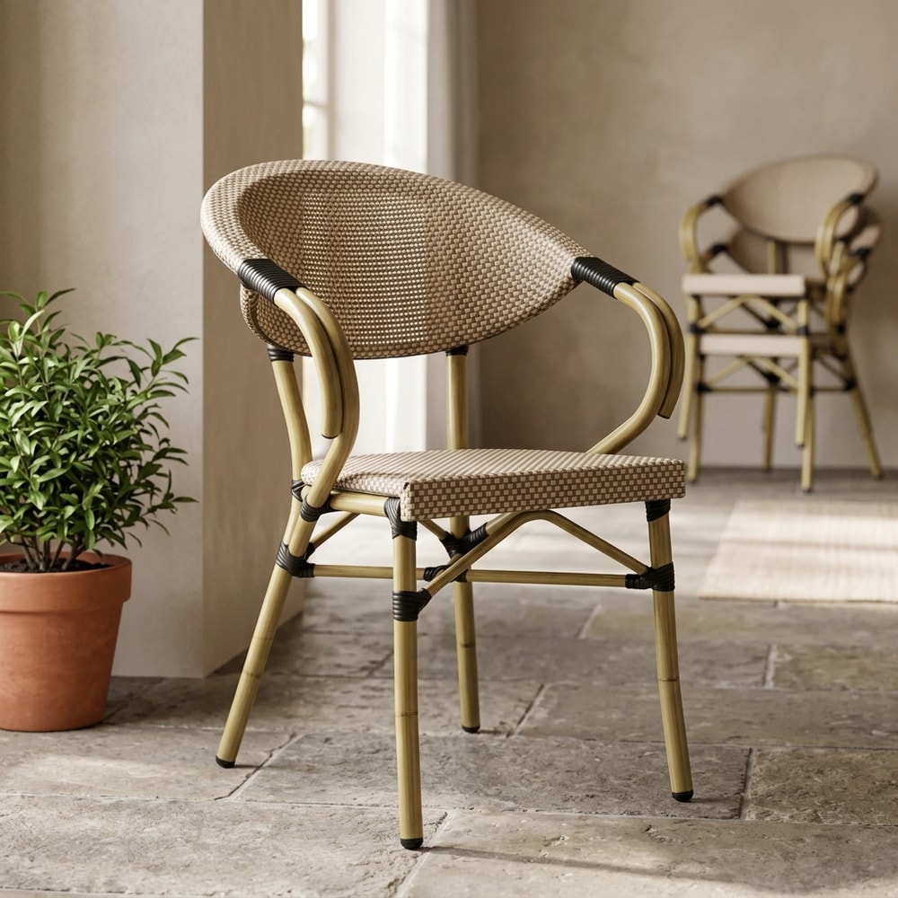 Sillón exterior apilable beige y marrón