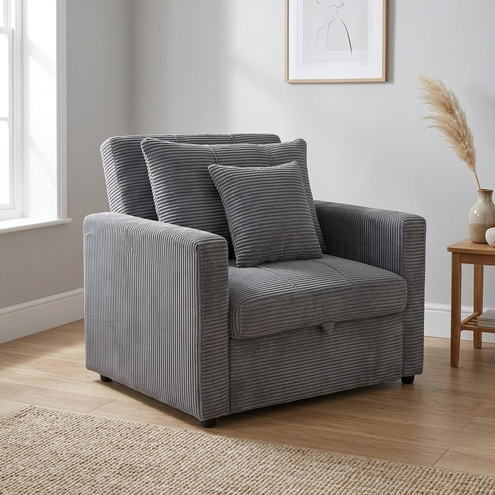 Sillón cama convertible en corduroy gris