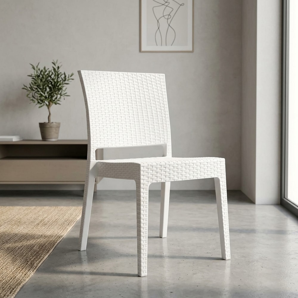 Silla Jardín Apilable Blanca Efecto Rattán