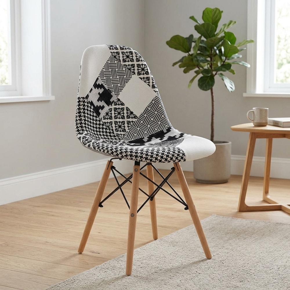Silla de comedor patchwork en blanco y negro