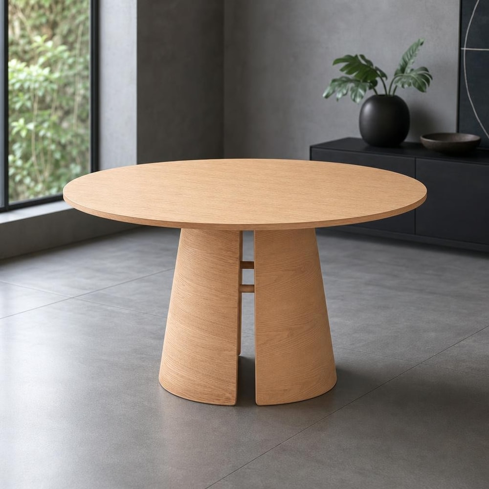 Mesa de comedor redonda CEP en acabado roble