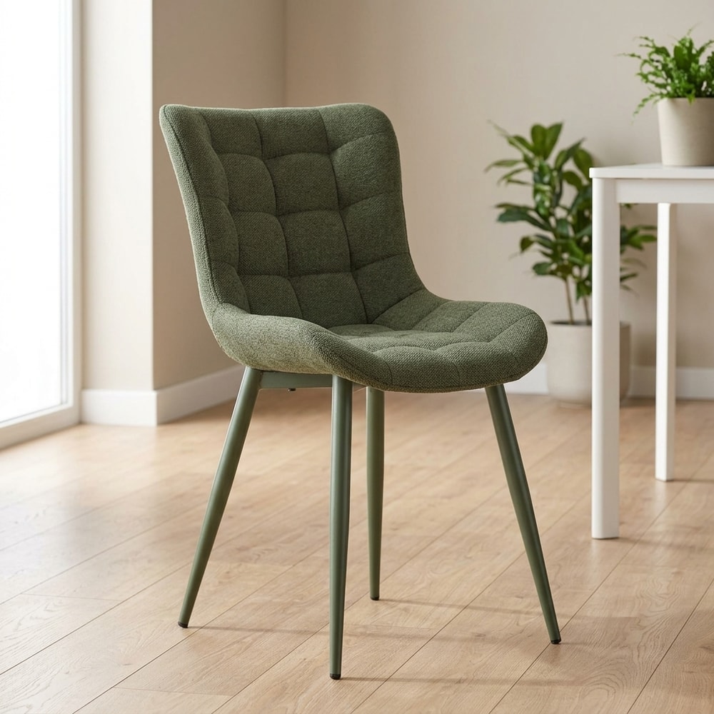 Silla Comedor Tapizada Verde Patas Metal