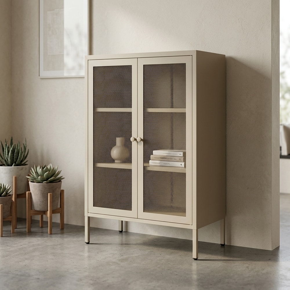 Mueble auxiliar bajo con puertas de rejilla