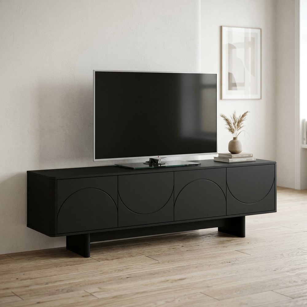 Mueble de TV 4 puertas diseño curvo negro