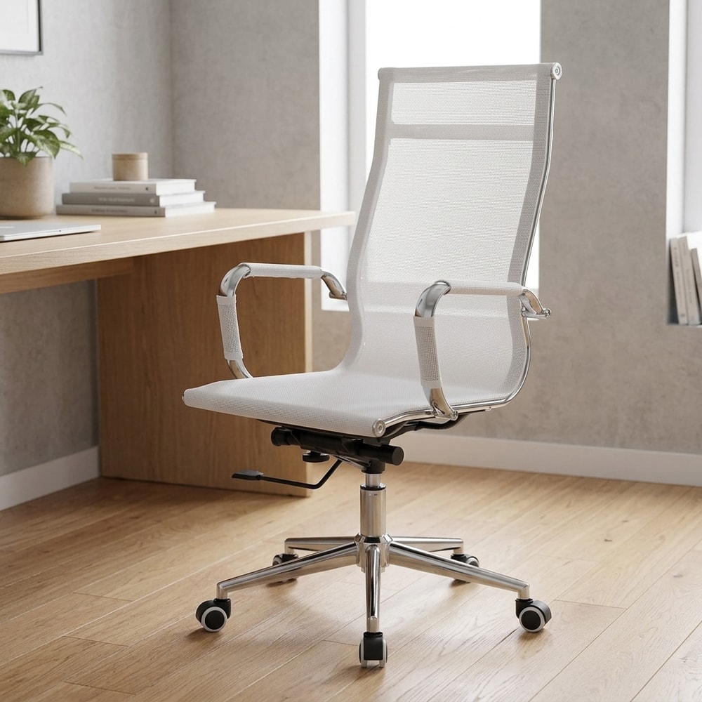 Sillón de dirección alto en malla blanca