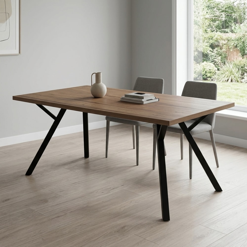 Mesa de comedor nogal con patas metálicas