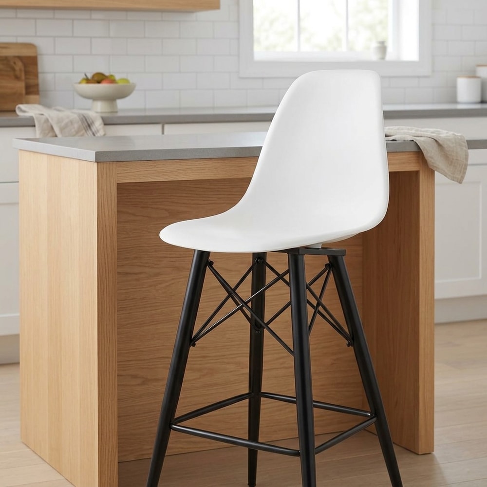 Taburete alto de diseño blanco y metal negro