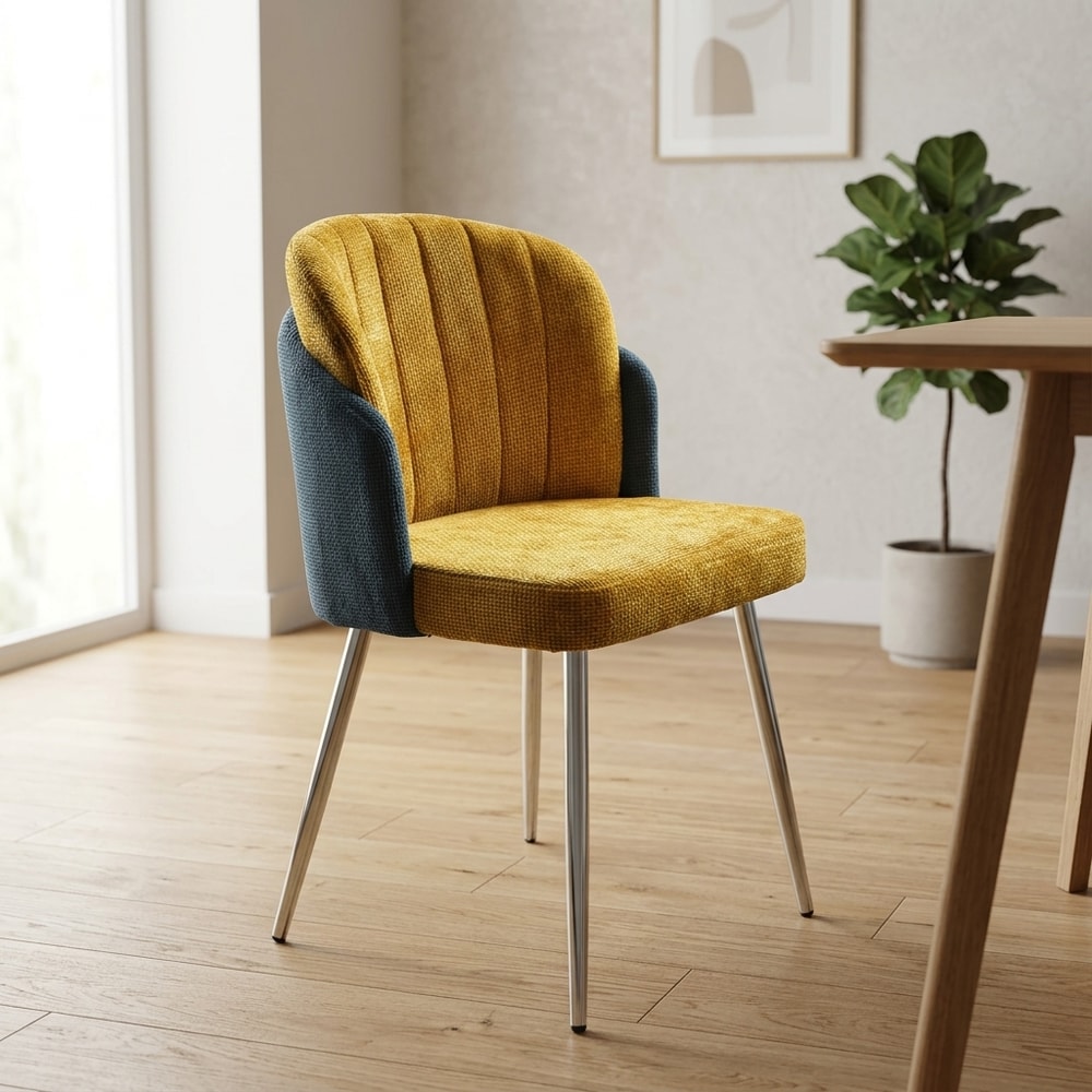 Silla de comedor chenilla azul y amarillo