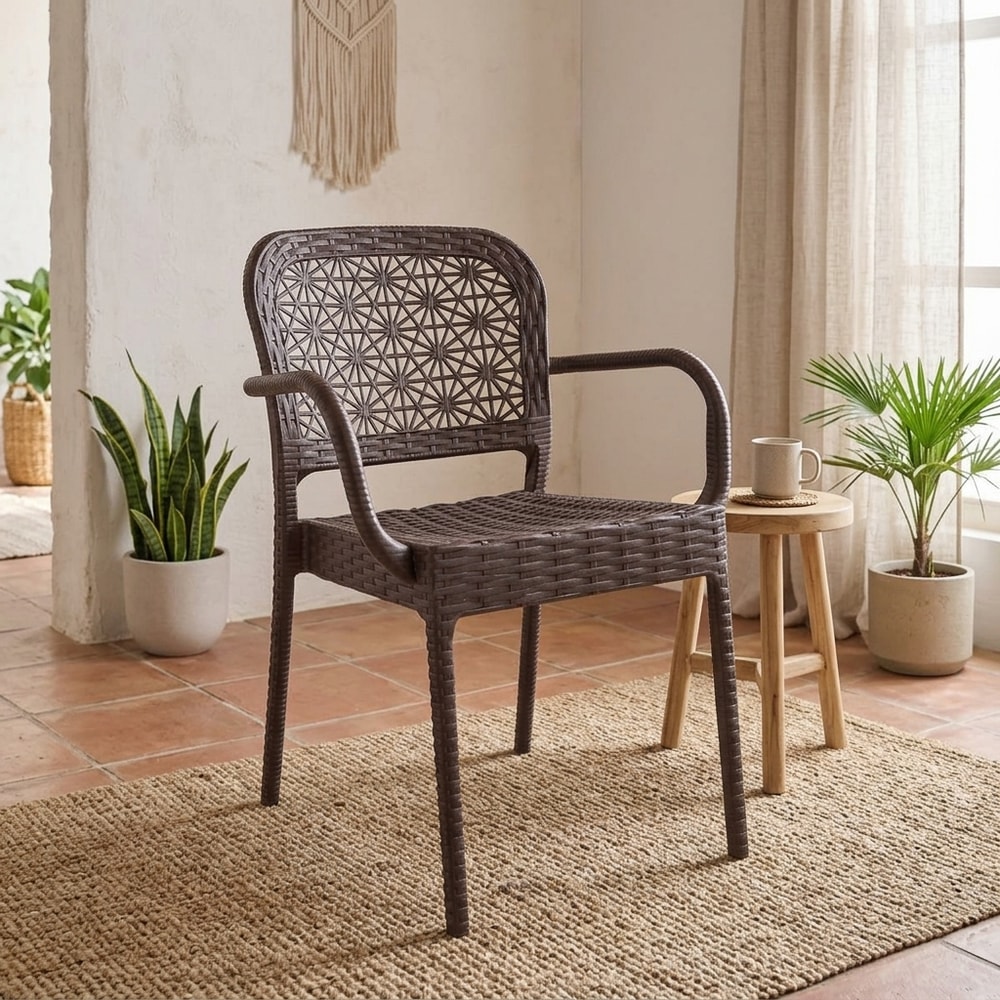 Sillón jardín apilable efecto rattán marrón