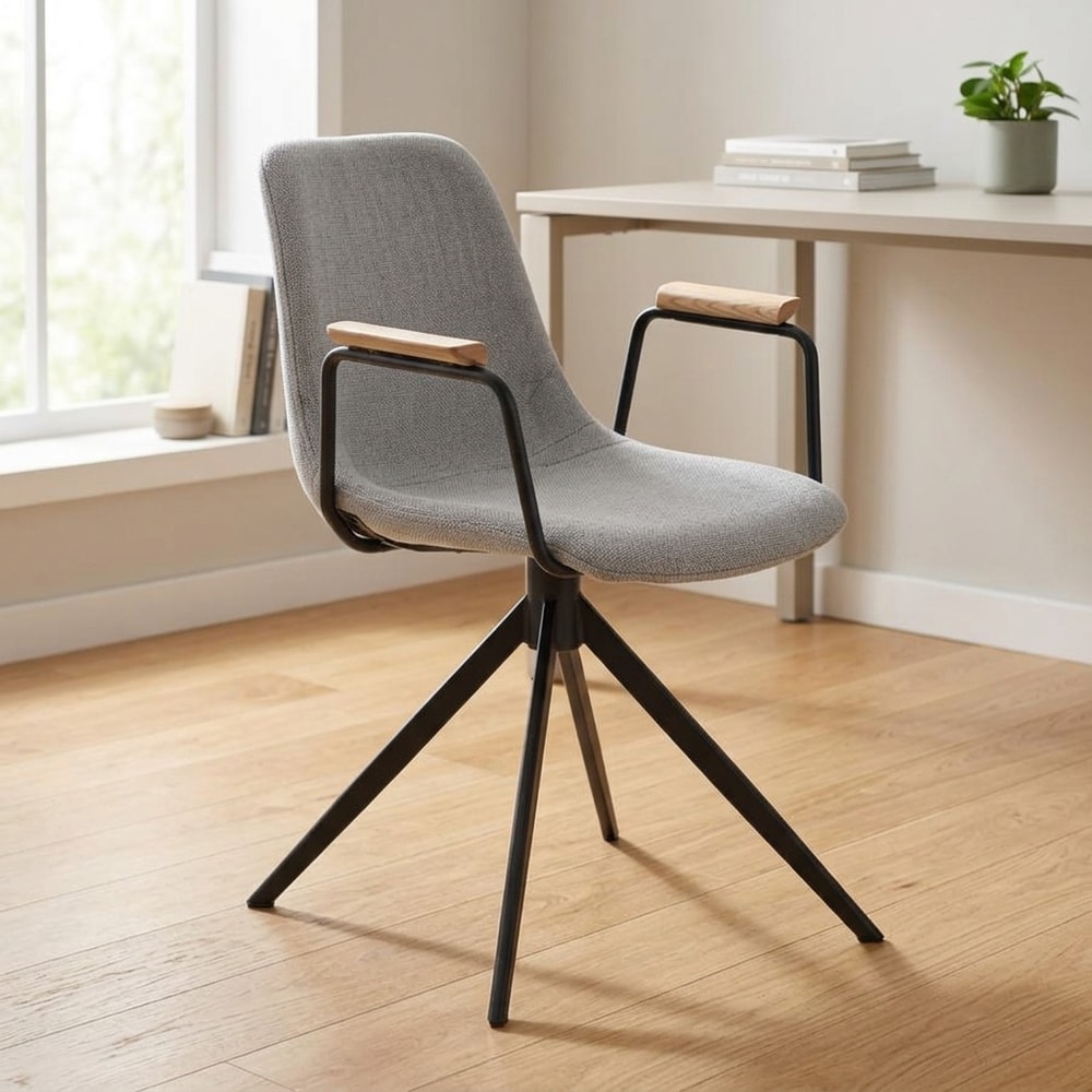 Silla de oficina giratoria gris con brazos madera
