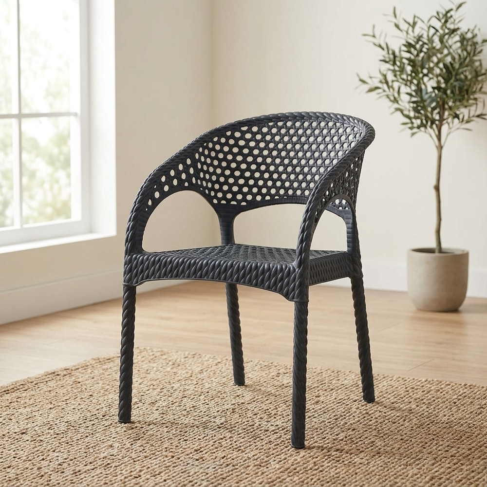 Sillón de exterior apilable efecto rattán negro