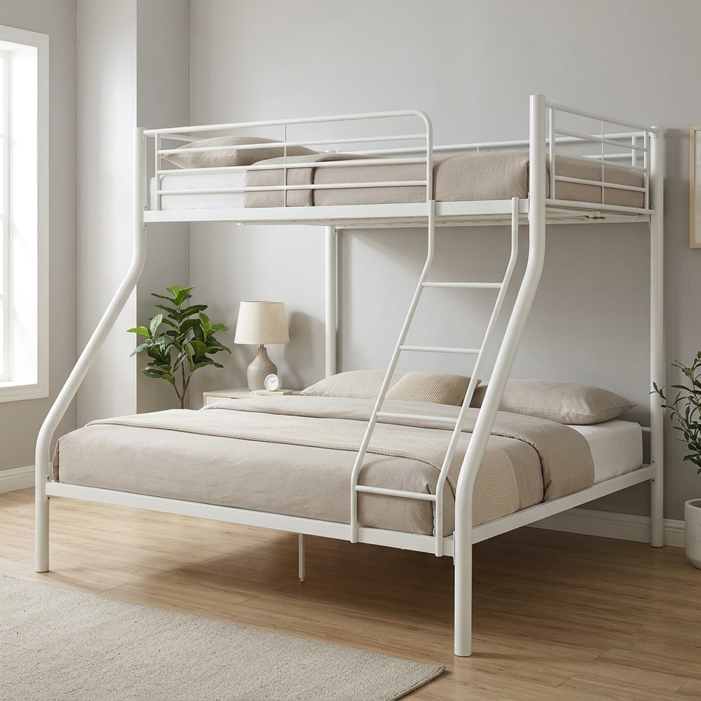 Litera metálica familiar blanca con escalera