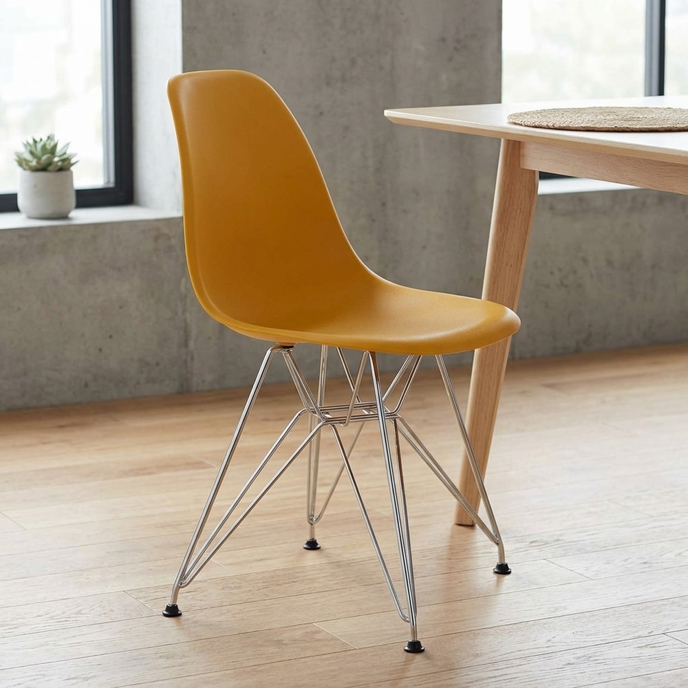 Silla de comedor mostaza patas cromadas