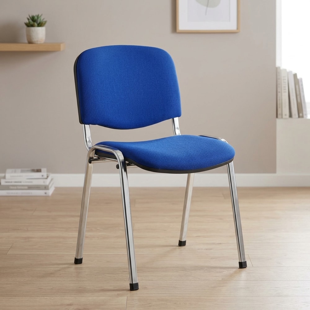 Silla multiusos apilable azul con chasis cromado