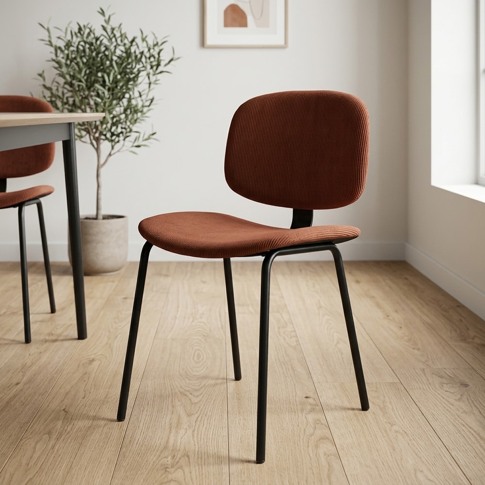 Silla de comedor en pana con patas de metal