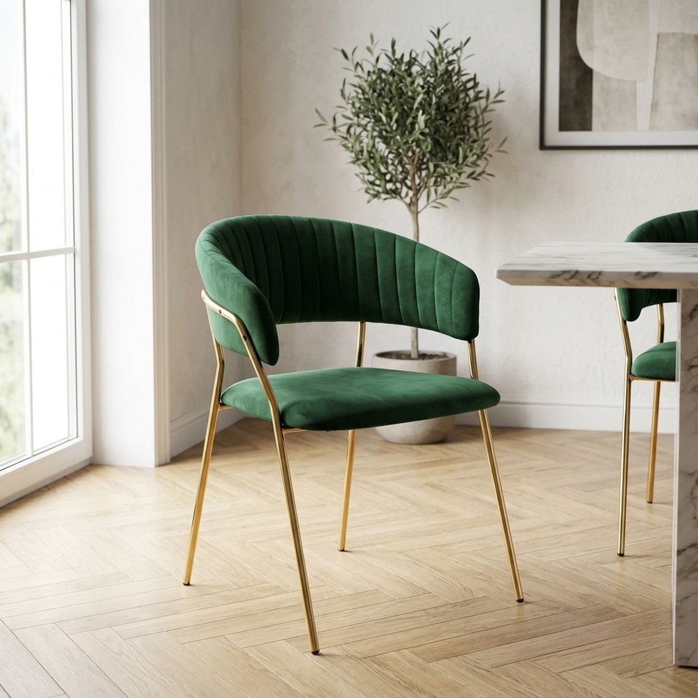 Sillón terciopelo verde oscuro y armazón dorado