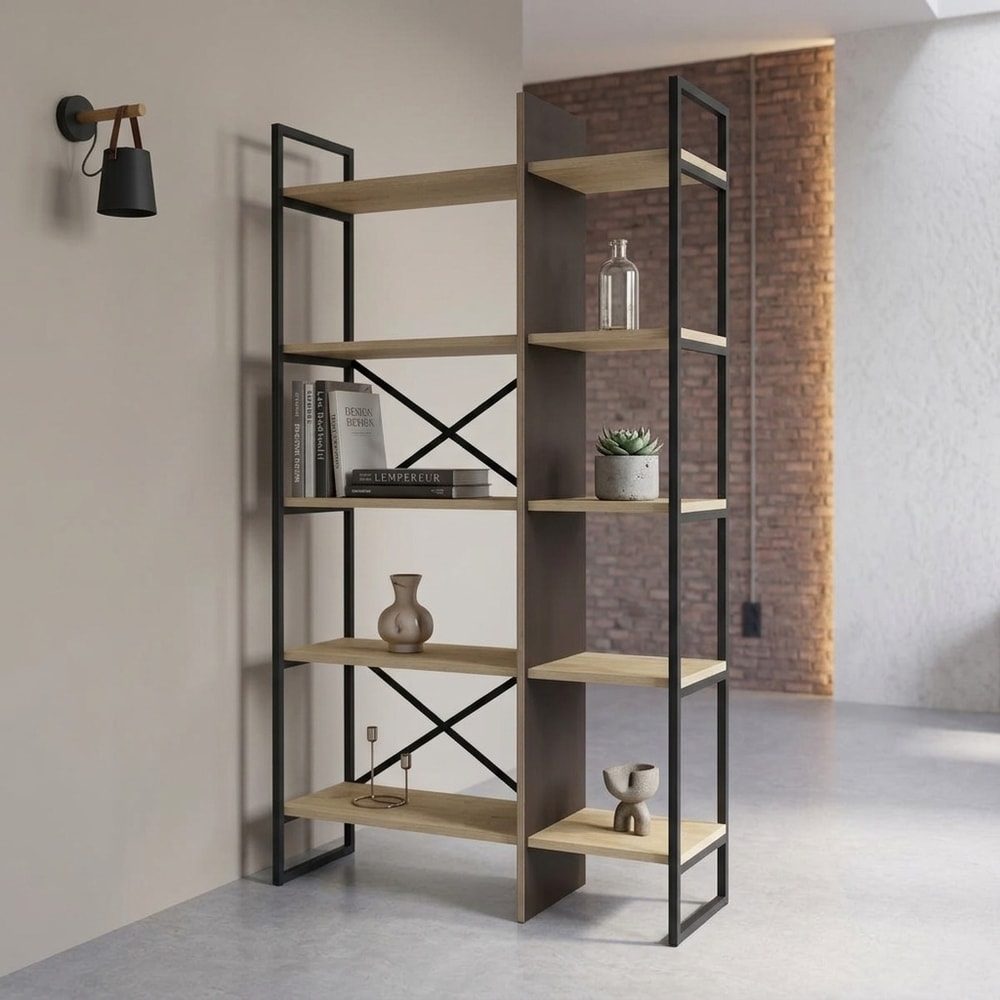 Estantería Librería Roble y Negro Diseño Moderno