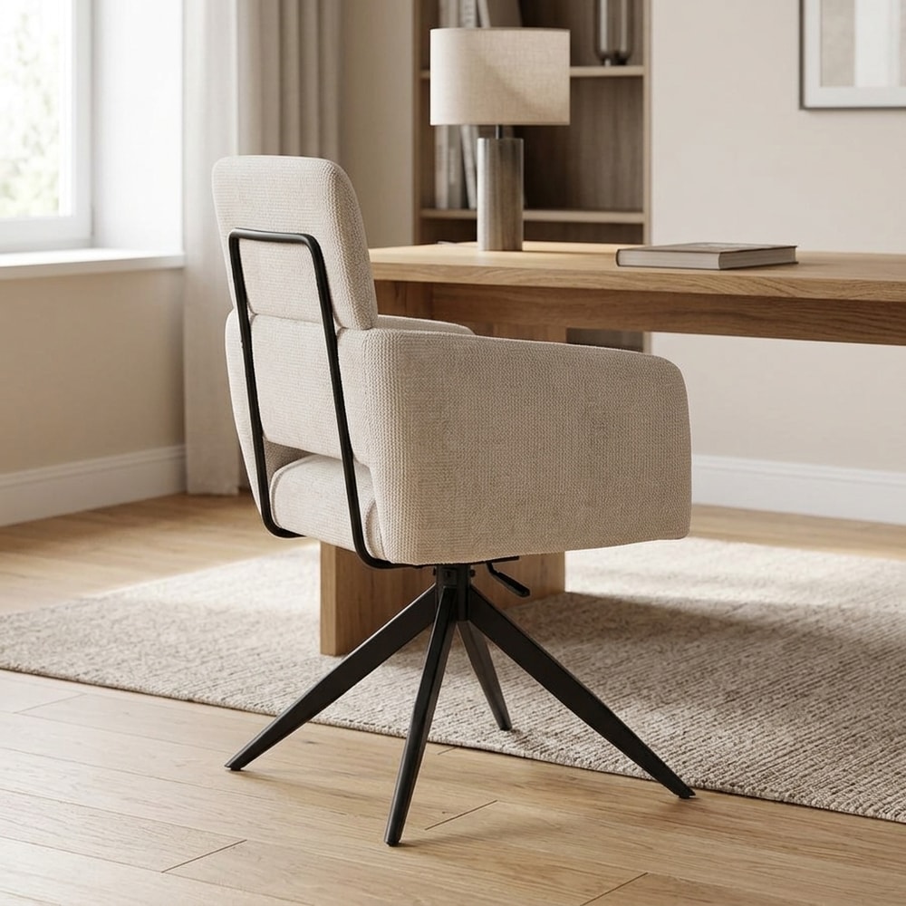 Sillón giratorio tapizado gris con base negra