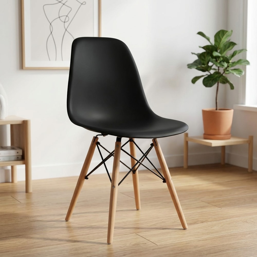 Silla de comedor negra patas madera