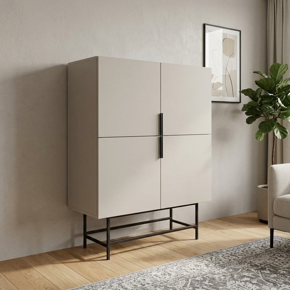 Aparador alto moderno crema con 4 puertas