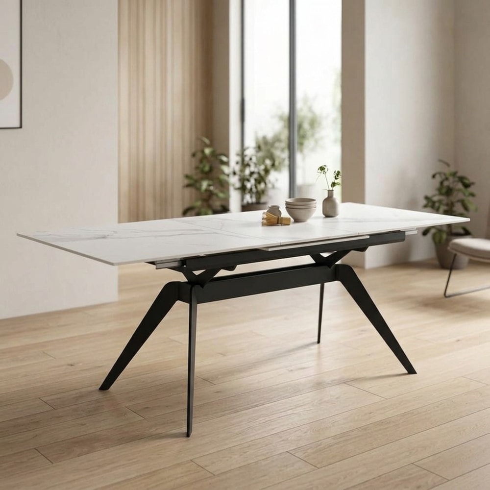 Mesa comedor extensible cerámica blanca y negra