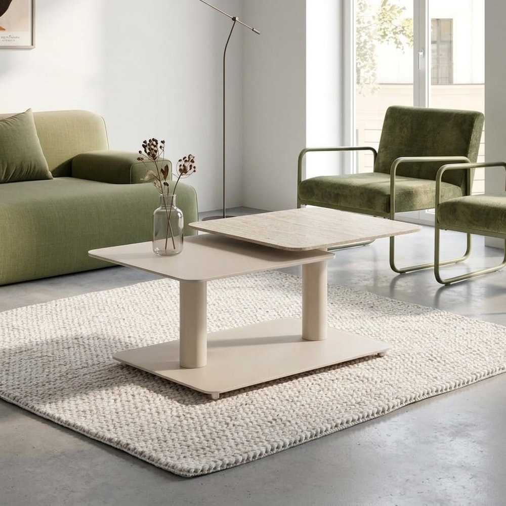 Mesa de centro giratoria moderna crema y piedra