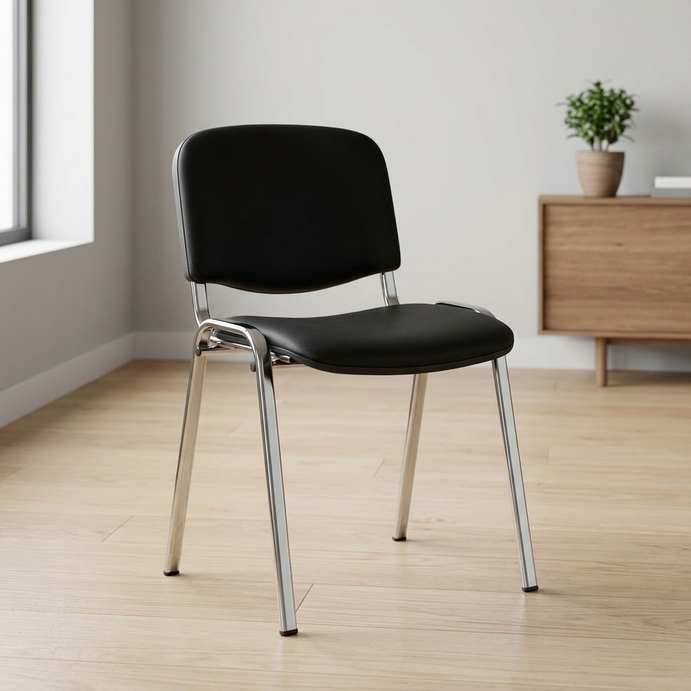 Silla de comedor apilable en similpiel negra