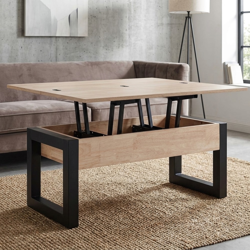 Mesa de centro elevable y extensible roble y negro