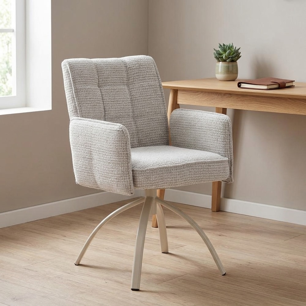 Silla de comedor giratoria con brazos beige